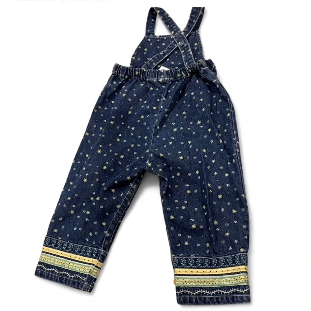 Vintage Gymboree Denim Overalls Floral Embroidered Y2K Baby 18-24M Girls